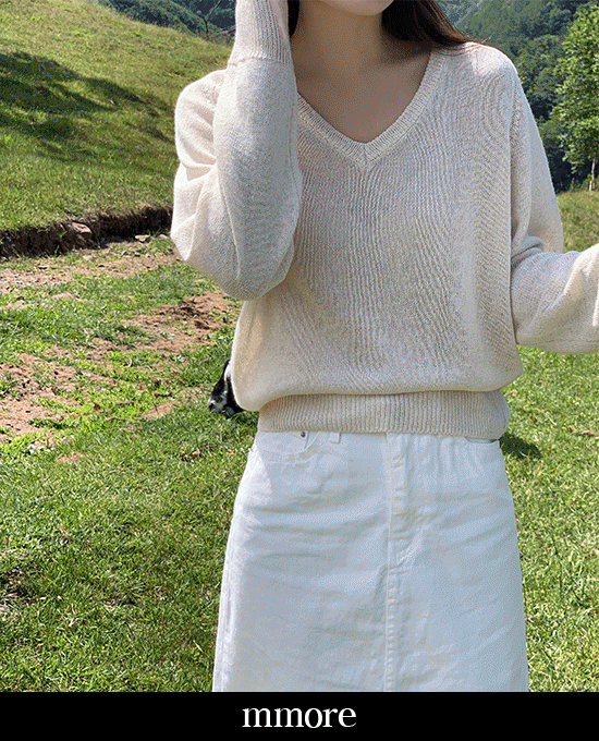 [신상할인][mmore] paper cotton v-neck knit (linen 10%)네이비/ 아이보리 단독주문시 당일발송